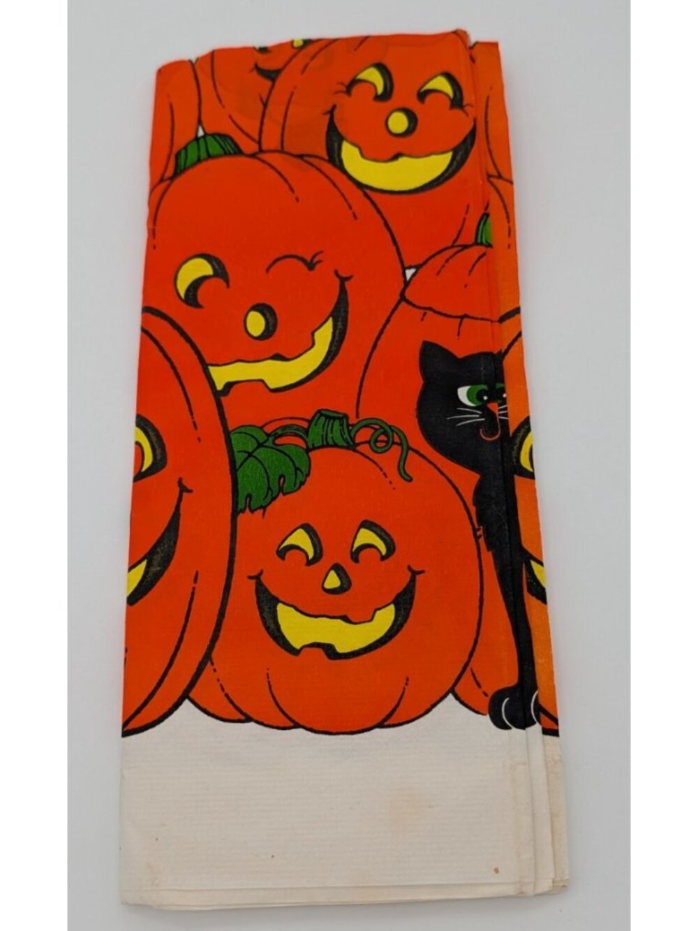 VINTAGE HALLOWEEN TABLECLOTH HALLMARK PAPER 102 x 60in PUMPKIN BLACK CAT